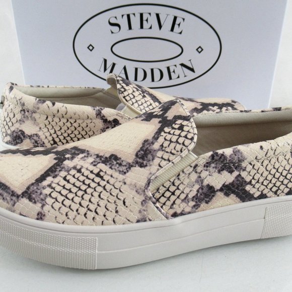 Steve Madden Gills Platform Slip On Sneaker Comfort Beige Snake Size 10